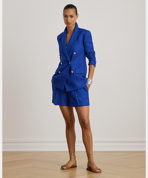 プリーテッド リネンコットン ヘリンボーン ショートパンツ