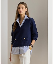 レイヤード ボタントリム コットン セーター