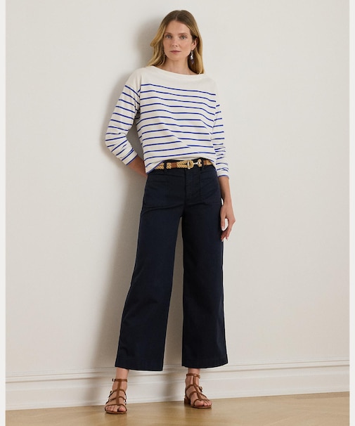 ストレッチ チノ ワイドレッグ クロップド パンツ