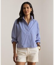 ストライプド クロップド シャツ