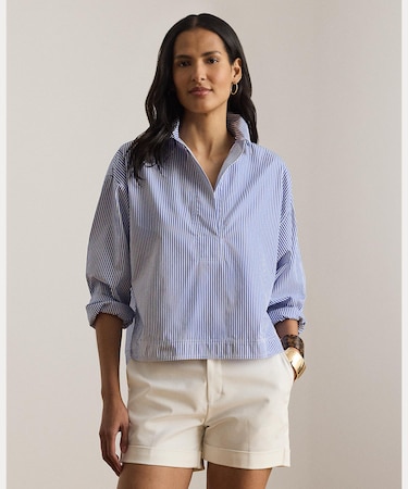 ストライプド クロップド シャツ