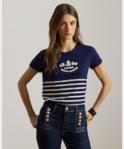 ストライプド エンブロイダリーロゴ ジャージー Tシャツ