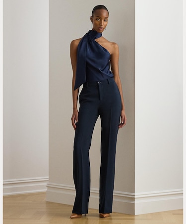 ストレッチ クレープ ストレート パンツ