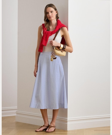 ストライプド パネルド コットン ブロードクロス スカート