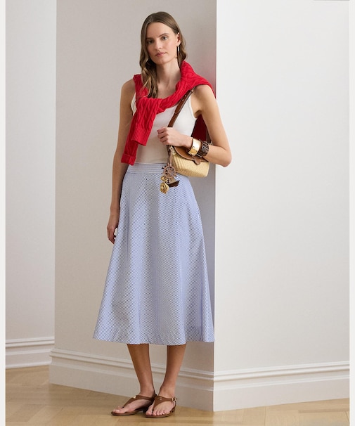 ストライプド パネルド コットン ブロードクロス スカート