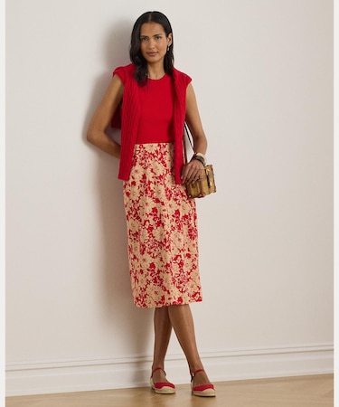 フローラル クレープ ミディ スカート