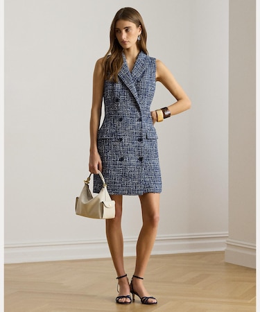 ダブルブレステッド ブークレ スリーブレス ドレス