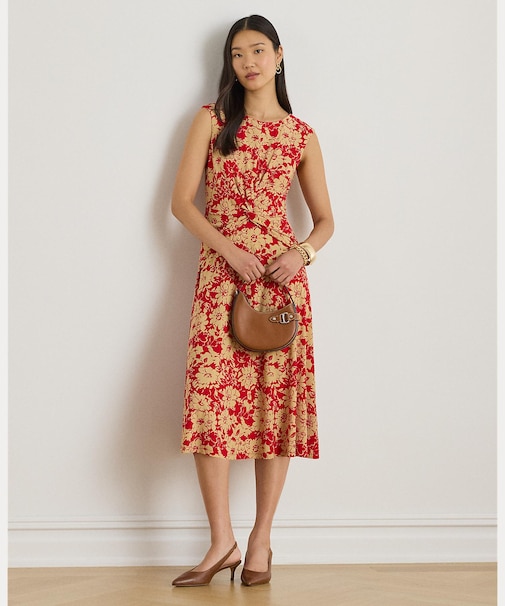 フローラル ツイストフロント ストレッチ ジャージー ドレス