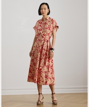 フローラル ベルテッド クレープ ドレス