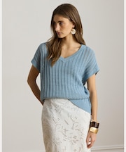 コットンブレンド メッシュ ショートスリーブ セーター