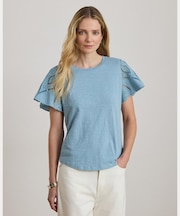 アイレット コットン ジャージー & ブロードクロス トップ