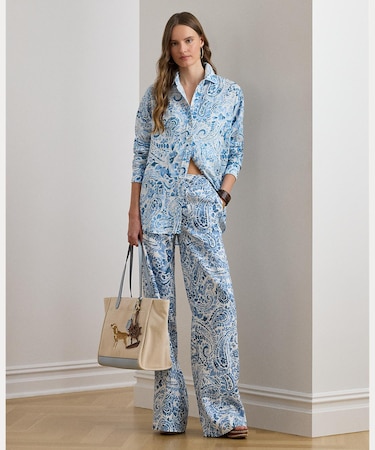 ペイズリー リネン ワイドレッグ パンツ