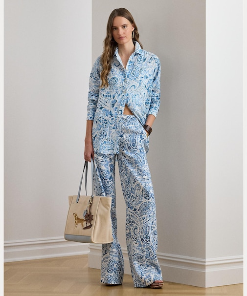 ペイズリー リネン ワイドレッグ パンツ