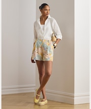 フローラル プリーテッド リネン ショートパンツ