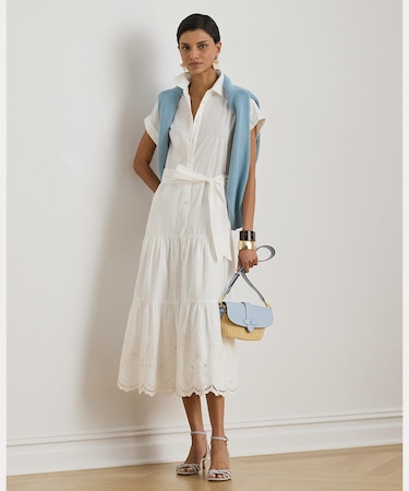 アイレット ブロードクロス ティアード シャツドレス