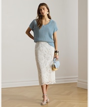 ペイズリーアイレット コットン ミディ ペンシル スカート