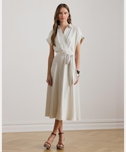 ストライプド ベルテッド ツイル ドレス