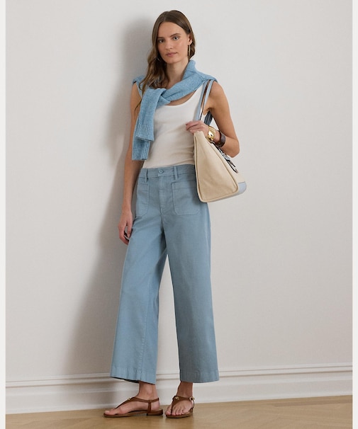 ストレッチ チノ ワイドレッグ クロップド パンツ