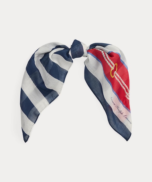 RALPH LAUREN シルク　スカーフ　風景画　ラルフローレン　絹　SILK ストライプド セールボートプリント シルク スクエア スカーフ
