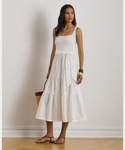 ベルテッド ジャージー & ブロードクロス ティアード ドレス