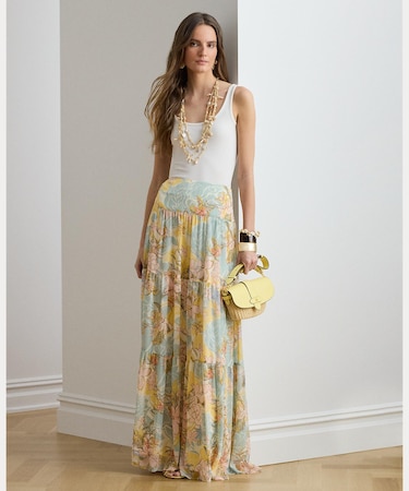 フローラル ジョーゼット ティアード マキシスカート