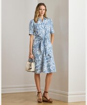 ペイズリー タイフロント リネン シャツドレス