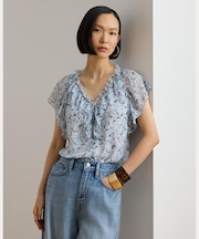 フローラル フリルトリム ジョーゼット ブラウス