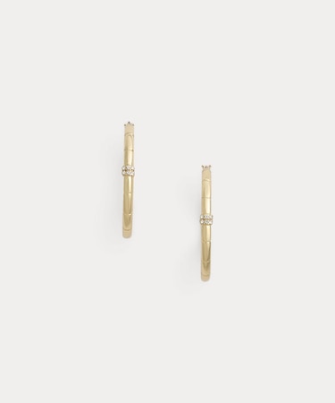 パヴェ ゴールドプレーテッド テクスチャード フープ ピアス