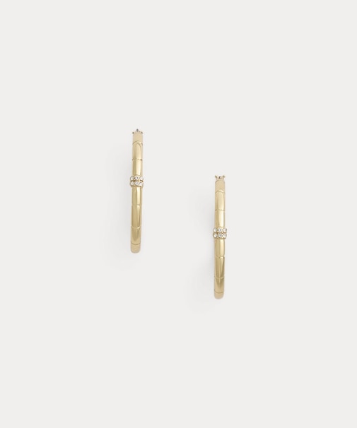 パヴェ ゴールドプレーテッド テクスチャード フープ ピアス