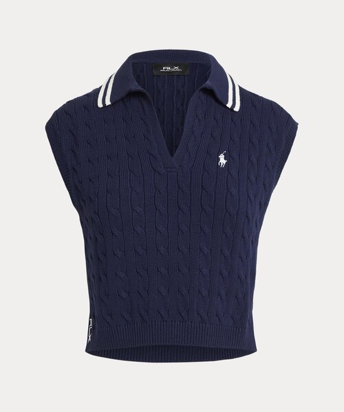RLX RALPH LAUREN ノースリーブポロシャツ XS ネイビー RLX）ケーブルニット スリーブレス ポロシャツ｜ポロ ゴルフ アール