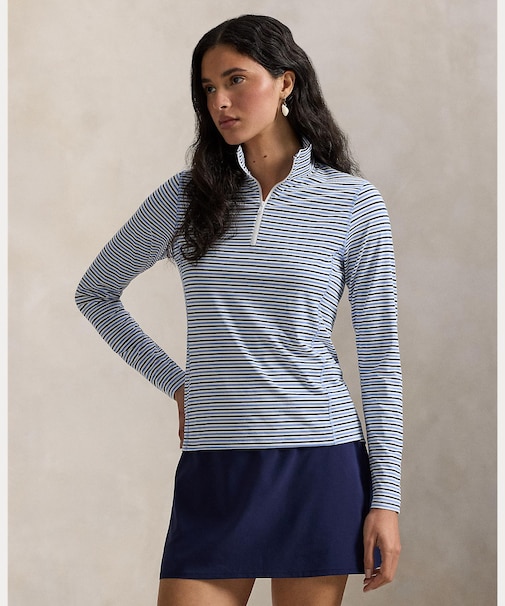 （RLX）ストライプド パフォーマンス クォータージップ