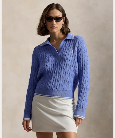 （RLX）ケーブルニット ポロカラー セーター