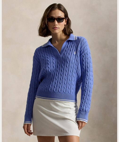 （RLX）ケーブルニット ポロカラー セーター