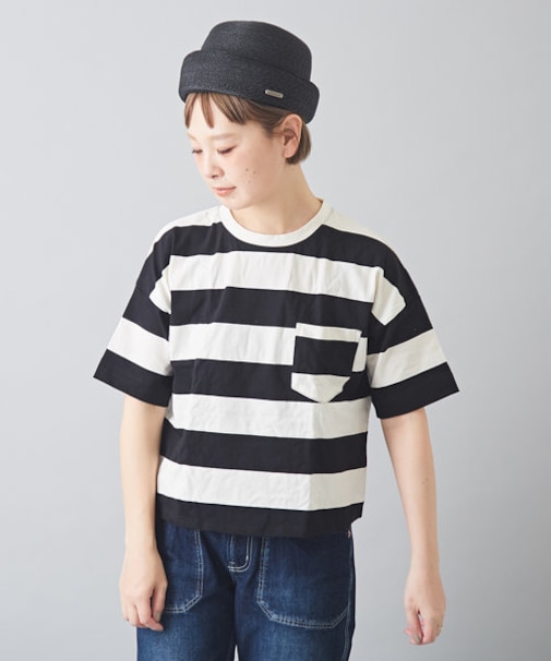 空紡糸天竺ボーダーボトル入りビッグTシャツ