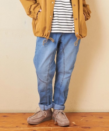 【再入荷】WEB限定 ウエストリブ デニム サルエルパンツ
