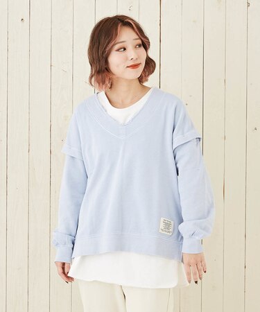 裏毛 ピグメント染 2WAY Vネック プルオーバー スウェット