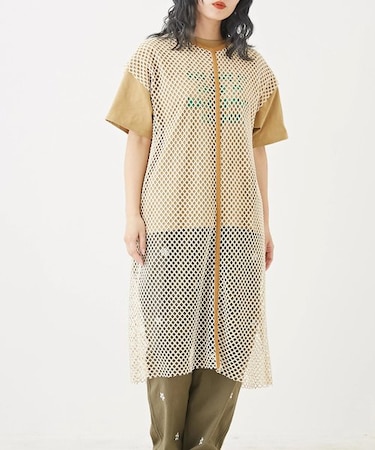 メッシュ フレンチスリーブ ワンピース