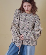 モールネップ × フリンジ プルオーバー ニット