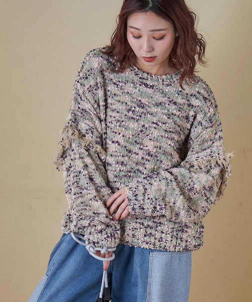 モールネップ × フリンジ プルオーバー ニット