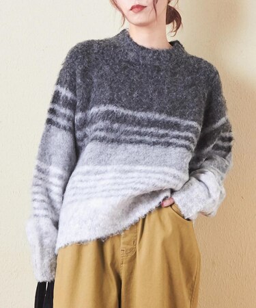 ブラッシング ニット ボーダー プルオーバー