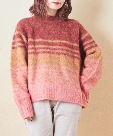 ブラッシング ニット ボーダー プルオーバー