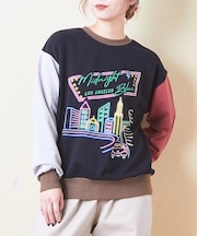 微起毛 スウェット ネオン プリント プルオーバー