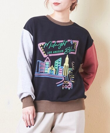 微起毛 スウェット ネオン プリント プルオーバー