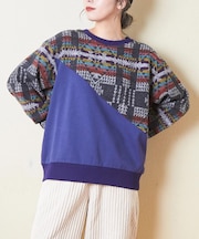 スウェット × ジャガード クルーネック プルオーバー