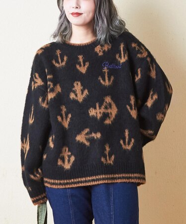モヘア ニット アンカー柄 ジャガード プルオーバー