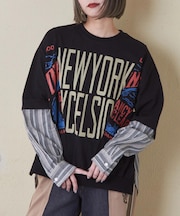 20/-OE天竺 カットソー × シャツ リメイク風 ビッグ プルオーバー