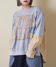 20/-OE天竺 カットソー × シャツ リメイク風 ビッグ プルオーバー
