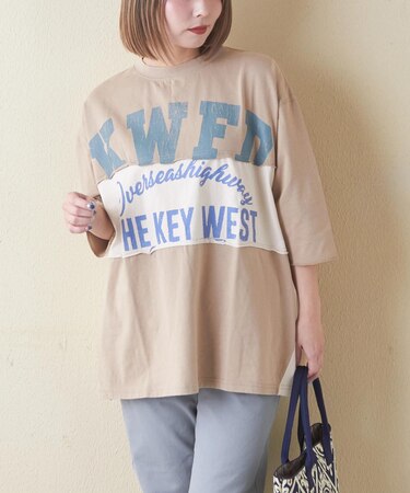 21/-OE天竺 カットソー パウダー加工 切替 ビッグ Tシャツ