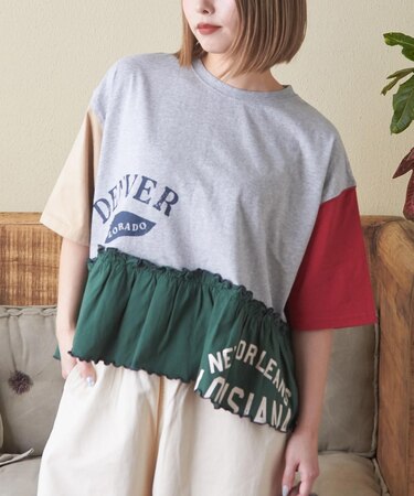 21/-天竺 裾フリル メロウ プルオーバー Tシャツ