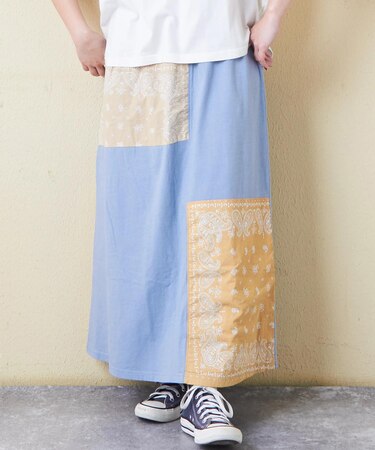 26/-OE天竺 × バンダナ リメイク風 切替 スカート
